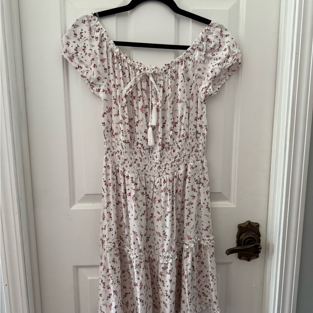 Pink Ruched Off-Shoulder Flutter Sleeve Sundress